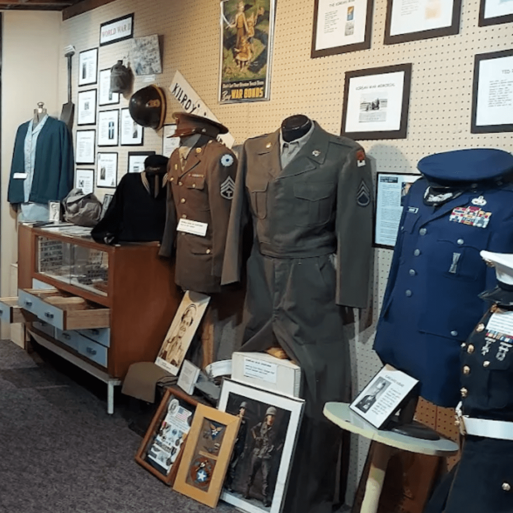 Military uniforms on display in the exhibit