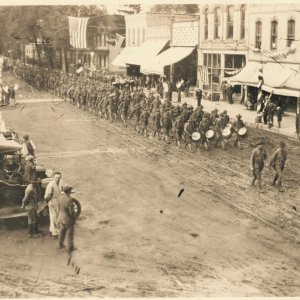 Troops marched through downtown Oregon in 1918.