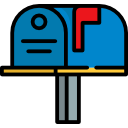 blue mail box with the flag up